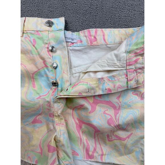 Zara Women's 10 Pastel Multi-Color Frayed Hem Swirl Print Tie Die Denim Shorts‎ - Picture 6 of 7